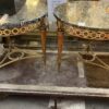 1950/70 Gilt Bronze Pedestal Päir Tables Maison Jansen Or Maison Charles Sea Green Marble Top With Triangular Spacer ⌀ 65 cm H 59 cm