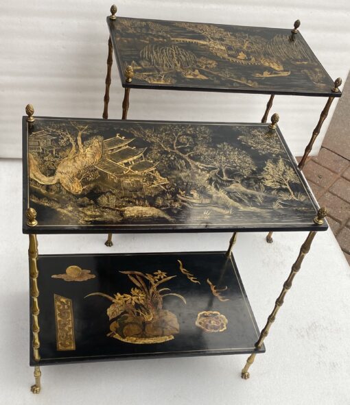 1950′ Pair Of Maison Baguès Tables Bamboo Decor In Gilt Bronze With Chinese Lacquer Trays 60 X 36 H 63 cm - Image 15