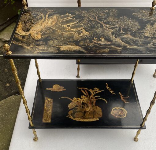 1950′ Pair Of Maison Baguès Tables Bamboo Decor In Gilt Bronze With Chinese Lacquer Trays 60 X 36 H 63 cm - Image 14