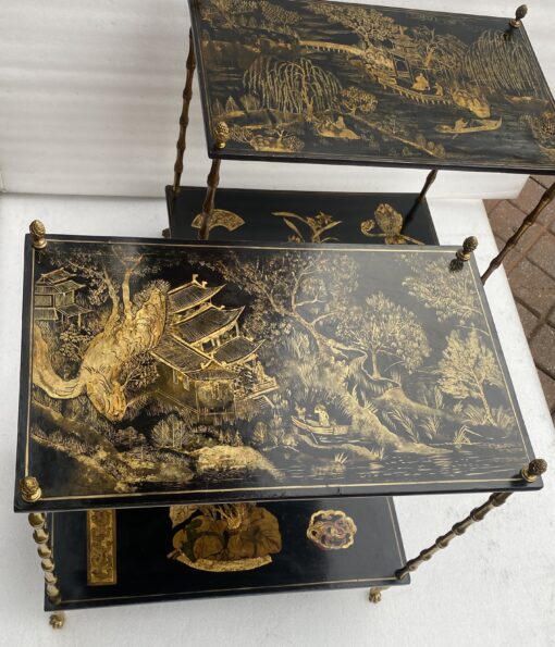 1950′ Pair Of Maison Baguès Tables Bamboo Decor In Gilt Bronze With Chinese Lacquer Trays 60 X 36 H 63 cm - Image 13