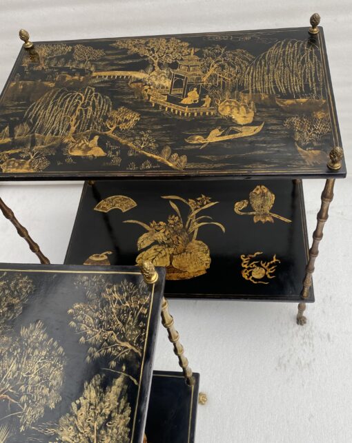 1950′ Pair Of Maison Baguès Tables Bamboo Decor In Gilt Bronze With Chinese Lacquer Trays 60 X 36 H 63 cm - Image 11