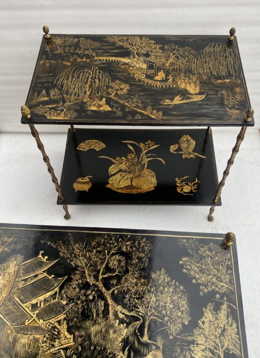 1950′ Pair Of Maison Baguès Tables Bamboo Decor In Gilt Bronze With Chinese Lacquer Trays 60 X 36 H 63 cm - Image 10