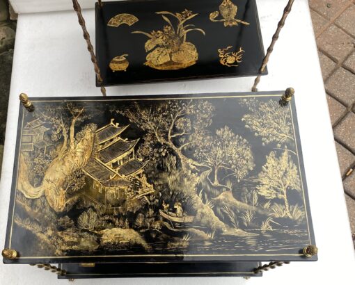 1950′ Pair Of Maison Baguès Tables Bamboo Decor In Gilt Bronze With Chinese Lacquer Trays 60 X 36 H 63 cm - Image 8