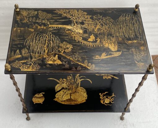 1950′ Pair Of Maison Baguès Tables Bamboo Decor In Gilt Bronze With Chinese Lacquer Trays 60 X 36 H 63 cm - Image 7