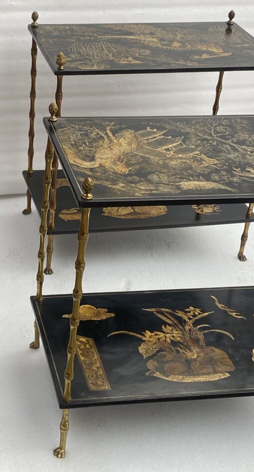 1950′ Pair Of Maison Baguès Tables Bamboo Decor In Gilt Bronze With Chinese Lacquer Trays 60 X 36 H 63 cm - Image 6
