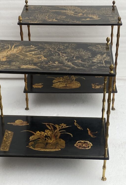 1950′ Pair Of Maison Baguès Tables Bamboo Decor In Gilt Bronze With Chinese Lacquer Trays 60 X 36 H 63 cm - Image 5
