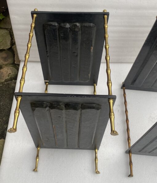 1950′ Pair Of Maison Baguès Tables Bamboo Decor In Gilt Bronze With Chinese Lacquer Trays 60 X 36 H 63 cm - Image 2