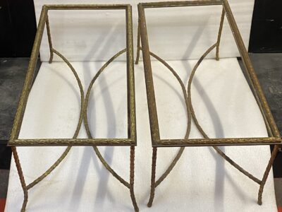 1970′ Pair Of Bronze Coffee Tables Palm Tree Model, Signed Maison Charles, Double Arc Spacer 106 x 50 x H 42 cm