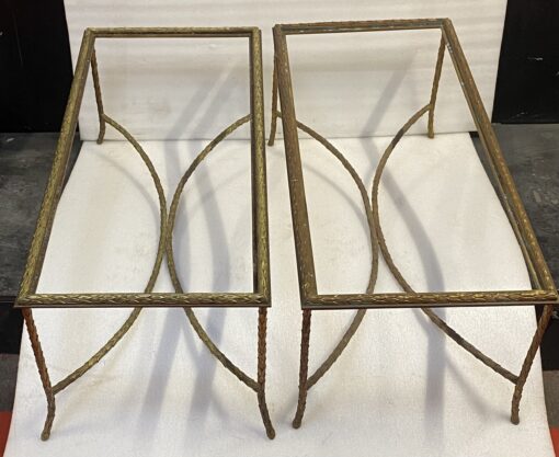 1970′ Pair Of Bronze Coffee Tables Palm Tree Model, Signed Maison Charles, Double Arc Spacer 106 x 50 x H 42 cm