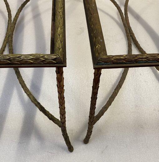 1970′ Pair Of Bronze Coffee Tables Palm Tree Model, Signed Maison Charles, Double Arc Spacer 106 x 50 x H 42 cm - Image 9