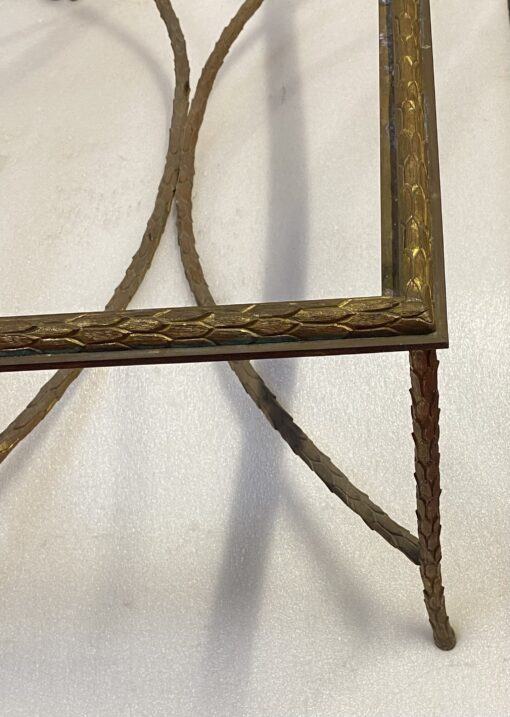 1970′ Pair Of Bronze Coffee Tables Palm Tree Model, Signed Maison Charles, Double Arc Spacer 106 x 50 x H 42 cm - Image 8