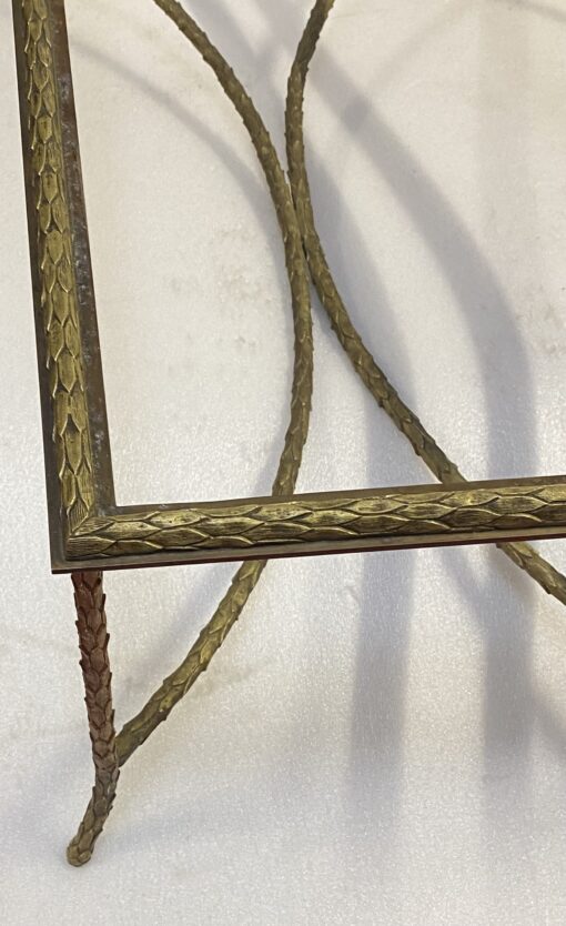 1970′ Pair Of Bronze Coffee Tables Palm Tree Model, Signed Maison Charles, Double Arc Spacer 106 x 50 x H 42 cm - Image 7