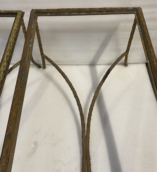1970′ Pair Of Bronze Coffee Tables Palm Tree Model, Signed Maison Charles, Double Arc Spacer 106 x 50 x H 42 cm - Image 4