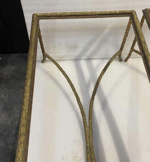 1970′ Pair Of Bronze Coffee Tables Palm Tree Model, Signed Maison Charles, Double Arc Spacer 106 x 50 x H 42 cm - Image 3