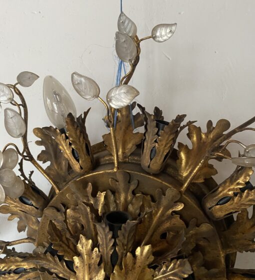 1970′ Plafonnier ou Applique à Décor de Feuilles en Métal Et Verre Maison Baguès Ou Banci Ø 60 cm – Image 8