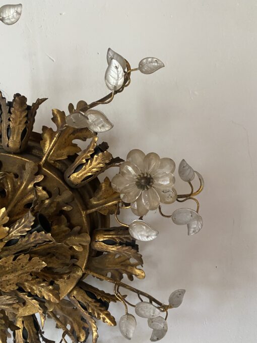 1970′ Plafonnier ou Applique à Décor de Feuilles en Métal Et Verre Maison Baguès Ou Banci Ø 60 cm – Image 6