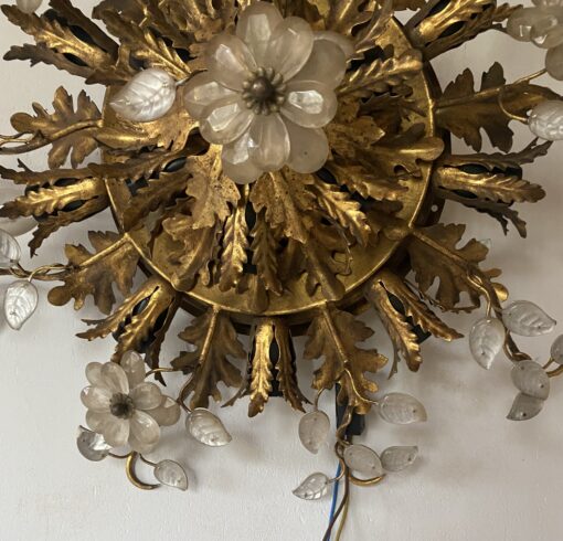 1970′ Plafonnier ou Applique à Décor de Feuilles en Métal Et Verre Maison Baguès Ou Banci Ø 60 cm – Image 5