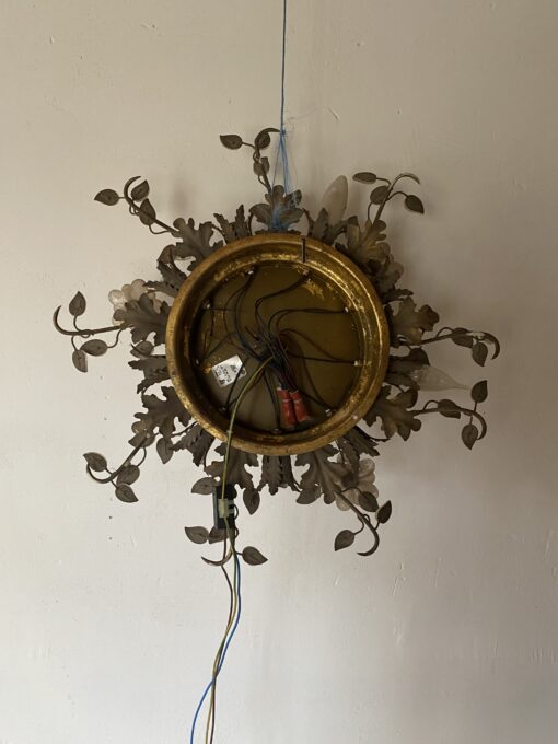 1970′ Plafonnier ou Applique à Décor de Feuilles en Métal Et Verre Maison Baguès Ou Banci Ø 60 cm – Image 2