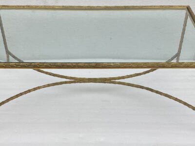 1970′ Bronze Coffee Table Palm Tree Model, Maison Charles, Double Arc Spacer 105 x 55 x H 42 cm Unsigned
