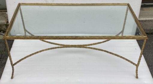 1970′ Table Basse Et Ses 2 Bouts De Canapés en Bronze Modèle Palmier, Maison Charles , Entretoise Double Arc De Cercle 105 x 55 x H 42 cm – Image 5