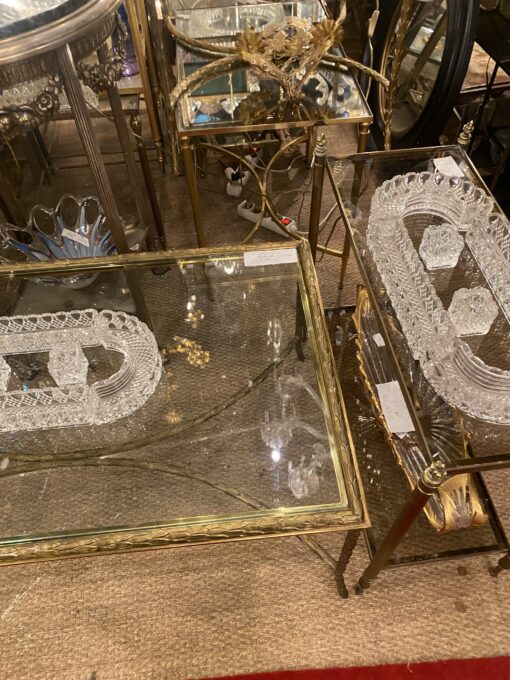 1970′ Table Basse Et Ses 2 Bouts De Canapés en Bronze Modèle Palmier, Maison Charles , Entretoise Double Arc De Cercle 105 x 55 x H 42 cm – Image 18