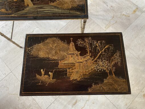 1950′ Series Of 3 Maison Baguès Nesting Tables In Gilt And Patinated Bronze, 3 Chinese Lacquer Trays 60 X 36 X H 47 cm - Image 12