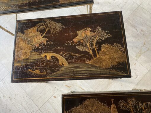 1950′ Series Of 3 Maison Baguès Nesting Tables In Gilt And Patinated Bronze, 3 Chinese Lacquer Trays 60 X 36 X H 47 cm - Image 11