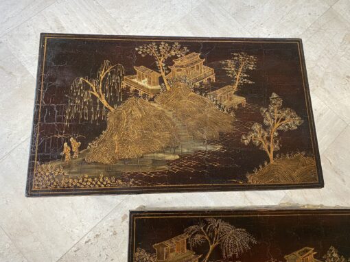 1950′ Series Of 3 Maison Baguès Nesting Tables In Gilt And Patinated Bronze, 3 Chinese Lacquer Trays 60 X 36 X H 47 cm - Image 10