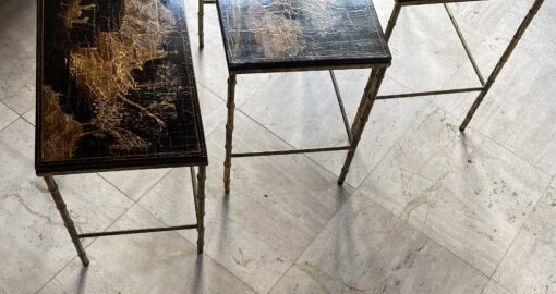 1950′ Series Of 3 Maison Baguès Nesting Tables In Gilt And Patinated Bronze, 3 Chinese Lacquer Trays 60 X 36 X H 47 cm - Image 9