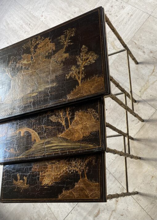 1950′ Series Of 3 Maison Baguès Nesting Tables In Gilt And Patinated Bronze, 3 Chinese Lacquer Trays 60 X 36 X H 47 cm - Image 8