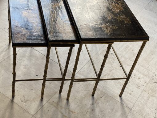 1950′ Series Of 3 Maison Baguès Nesting Tables In Gilt And Patinated Bronze, 3 Chinese Lacquer Trays 60 X 36 X H 47 cm - Image 4
