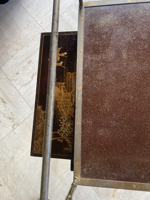 1950′ Series Of 3 Maison Baguès Nesting Tables In Gilt And Patinated Bronze, 3 Chinese Lacquer Trays 60 X 36 X H 47 cm - Image 2