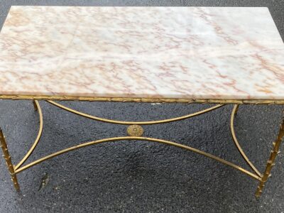 1950/70′ Gilt Bronze Coffee Table, Marble Or Onyx Top Maison Bagués Palm Tree Model 50 X 96 X H 51 cm