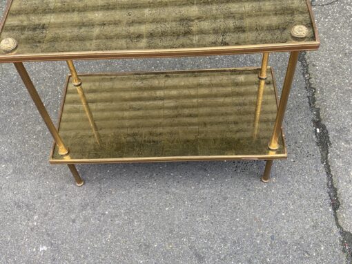1970′ Bout De Canapé Rectangulaire Maison Bagués Laiton et Bronze Plateaux Feuilles d or Fixées Sous Verre  60 X 30 cm - Image 5