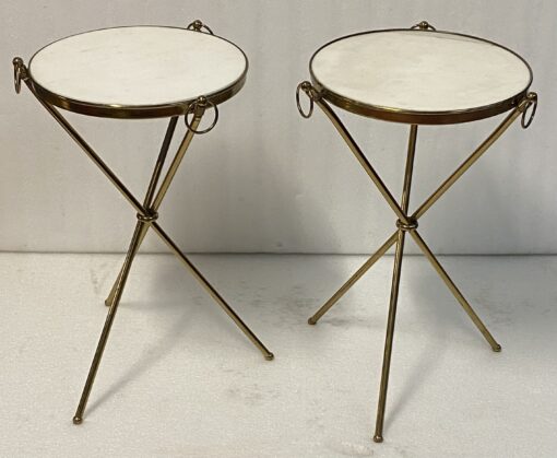 1950′ Pair of Gilt Brass And Carrara Marble Pedestal Tables Jacques Adnet Style Diam 37 cm H 55 cm