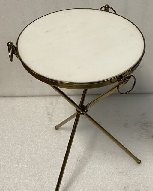 1950′ Pair of Gilt Brass And Carrara Marble Pedestal Tables Jacques Adnet Style Diam 37 cm H 55 cm - Image 15