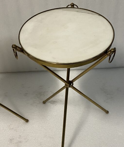 1950′ Pair of Gilt Brass And Carrara Marble Pedestal Tables Jacques Adnet Style Diam 37 cm H 55 cm - Image 14