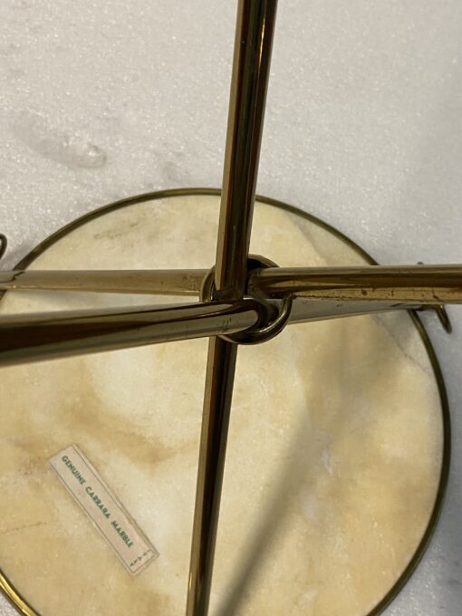 1950′ Pair of Gilt Brass And Carrara Marble Pedestal Tables Jacques Adnet Style Diam 37 cm H 55 cm - Image 9