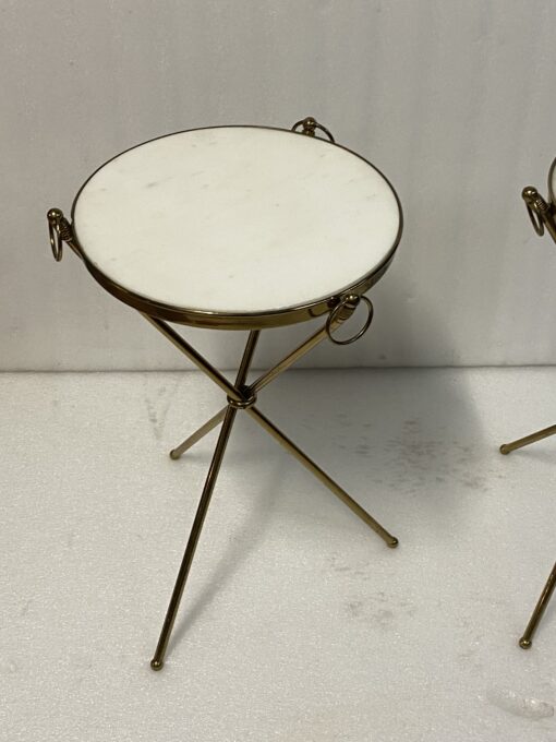1950′ Pair of Gilt Brass And Carrara Marble Pedestal Tables Jacques Adnet Style Diam 37 cm H 55 cm - Image 4
