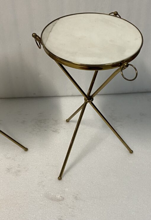 1950′ Pair of Gilt Brass And Carrara Marble Pedestal Tables Jacques Adnet Style Diam 37 cm H 55 cm - Image 3