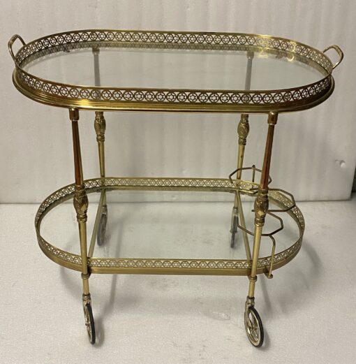 1970′ Rolling Bar in Bronze and Golden Brass Maison Baguès Oval Trays