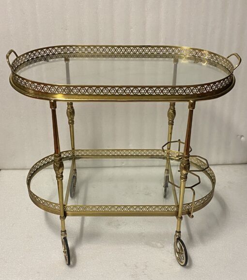 1970′ Rolling Bar in Bronze and Golden Brass Maison Baguès Oval Trays - Image 16