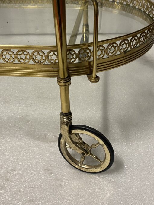 1970′ Rolling Bar in Bronze and Golden Brass Maison Baguès Oval Trays - Image 14