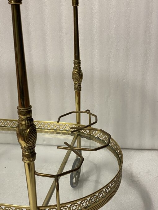 1970′ Rolling Bar in Bronze and Golden Brass Maison Baguès Oval Trays - Image 13