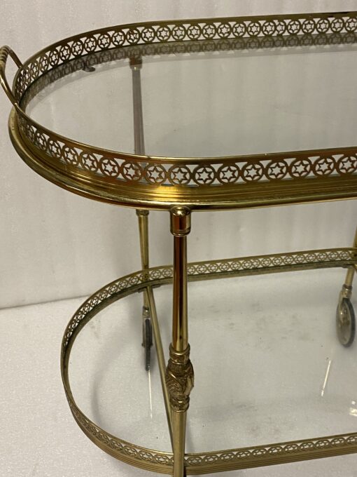 1970′ Rolling Bar in Bronze and Golden Brass Maison Baguès Oval Trays - Image 10