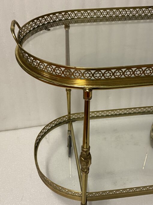 1970′ Rolling Bar in Bronze and Golden Brass Maison Baguès Oval Trays - Image 9