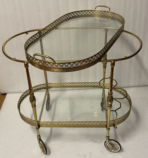 1970′ Rolling Bar in Bronze and Golden Brass Maison Baguès Oval Trays - Image 8