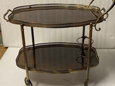 1950/70 Crossbow Shape Rolling Trolley Maison Jansen In Mahogany And Gilt Bronze
