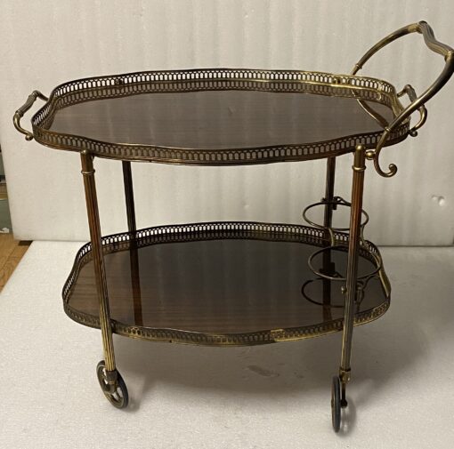 1950/70 Crossbow Shape Rolling Trolley Maison Jansen In Mahogany And Gilt Bronze