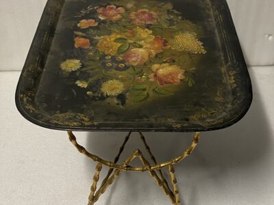 1950' Coffee Table Painted Iron Tray Maison Bagués in Bronze Bamboo Decor